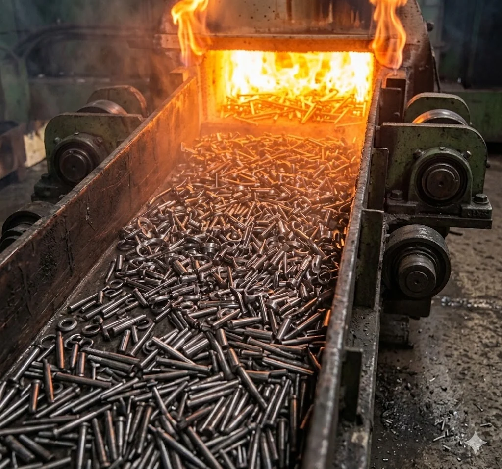 Pinos elásticos saindo do forno